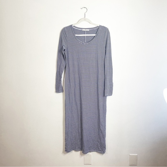 Peruvian Connection Mariners Blue White Stripe Jersey Cotton Modal Maxi Dress - Picture 2 of 5